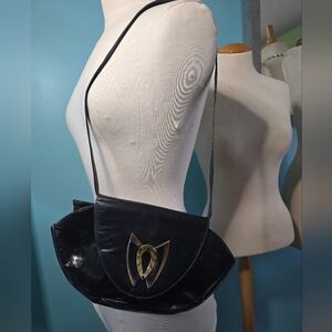 Elegant Black Vintage Charles Jourdan Leather Shoulder Bag